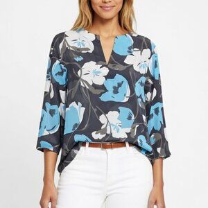 Anne Klein Blue and White Graphic Tunic with Mandarin Collar Size M